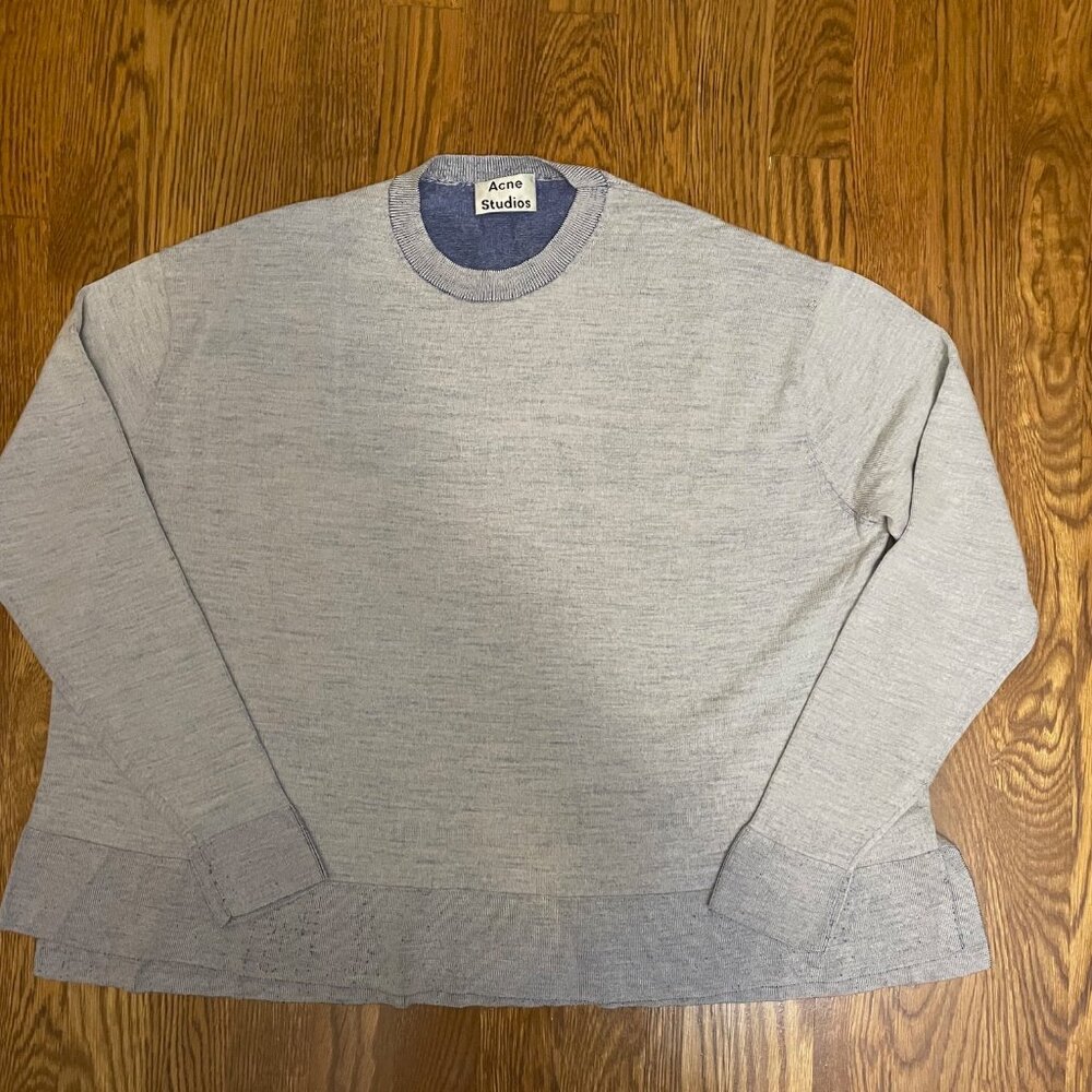 ACNE STUDIOS Grey Blue Finola Two Tone Merino Wool Crewneck Pullover Knit-M